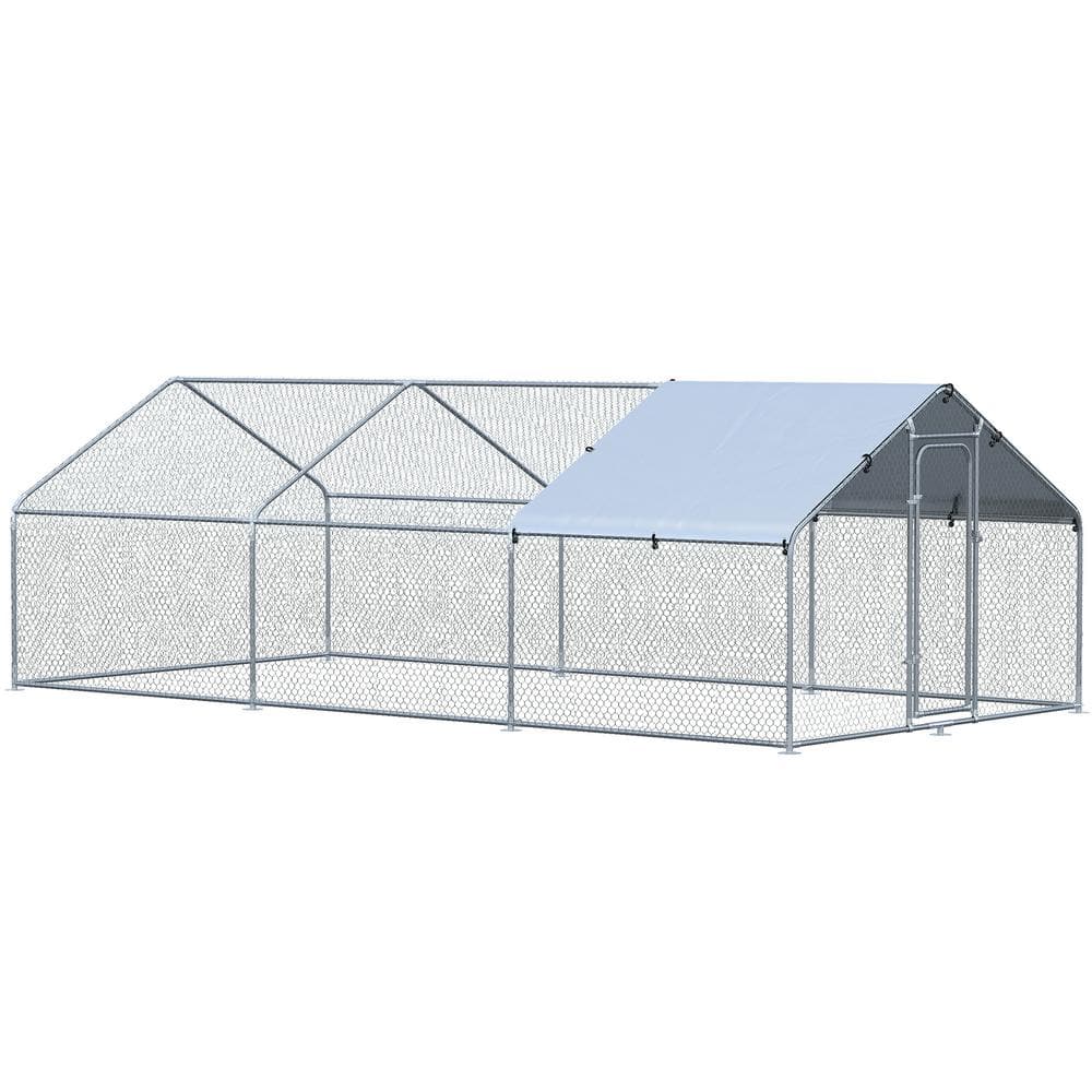 Large Galvanized Metal Chicken Coop with Weatherproof Cover