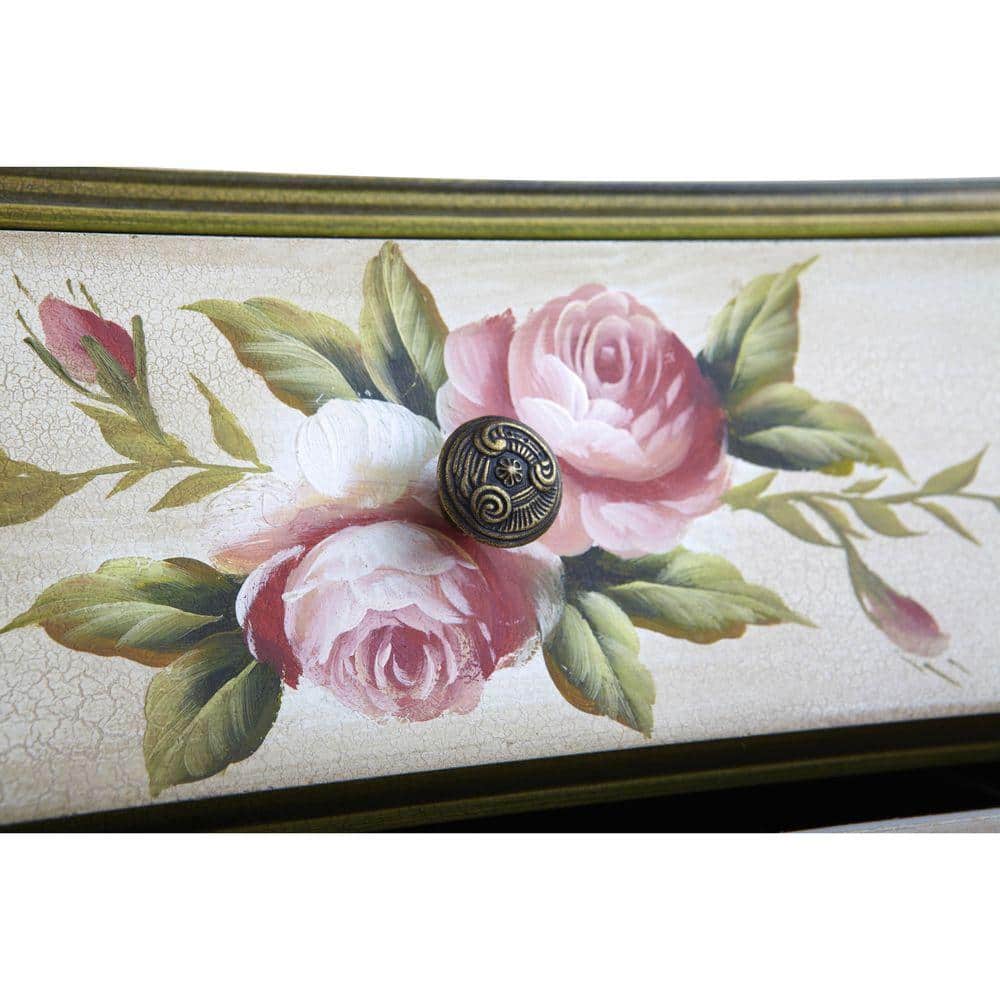 Antique White Floral Pattern 3-Drawer Nightstand