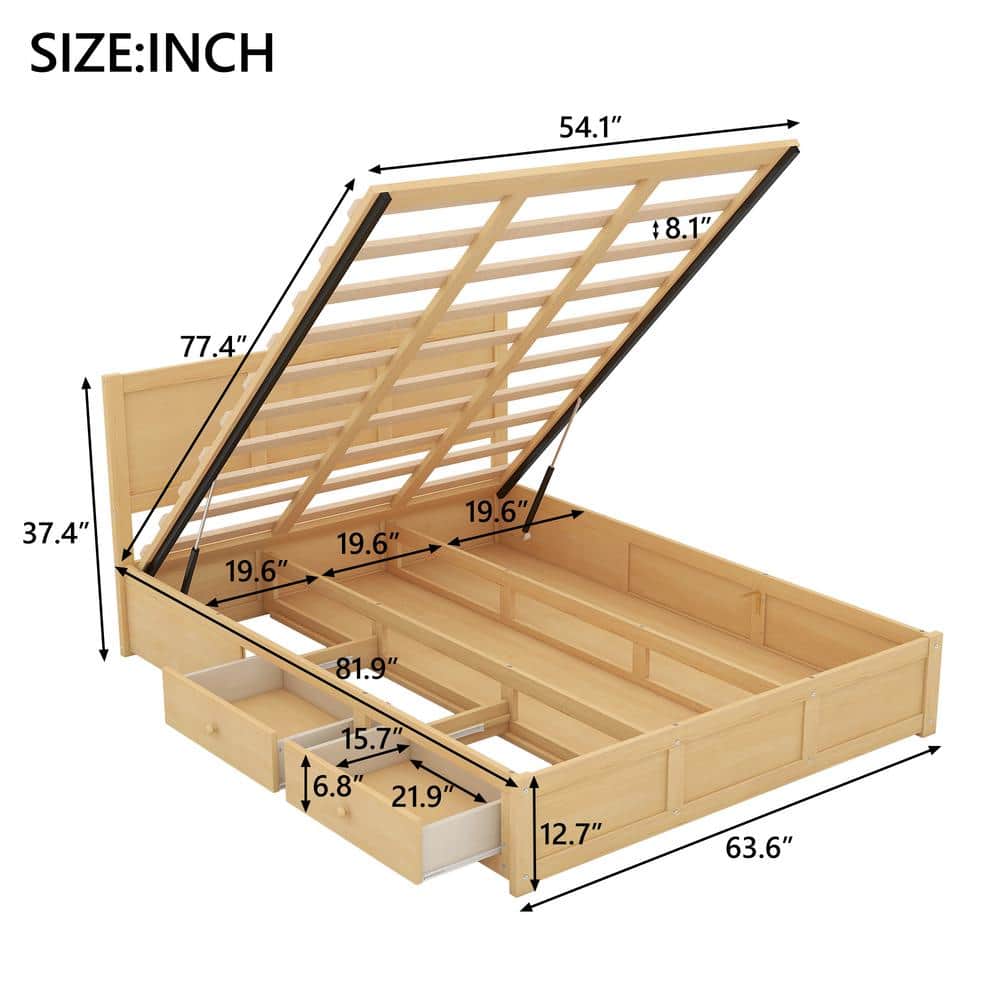 Brown Wood Frame Full Size Platform Bed with Underneath Storage and 2-Drawers - thumbnail 2