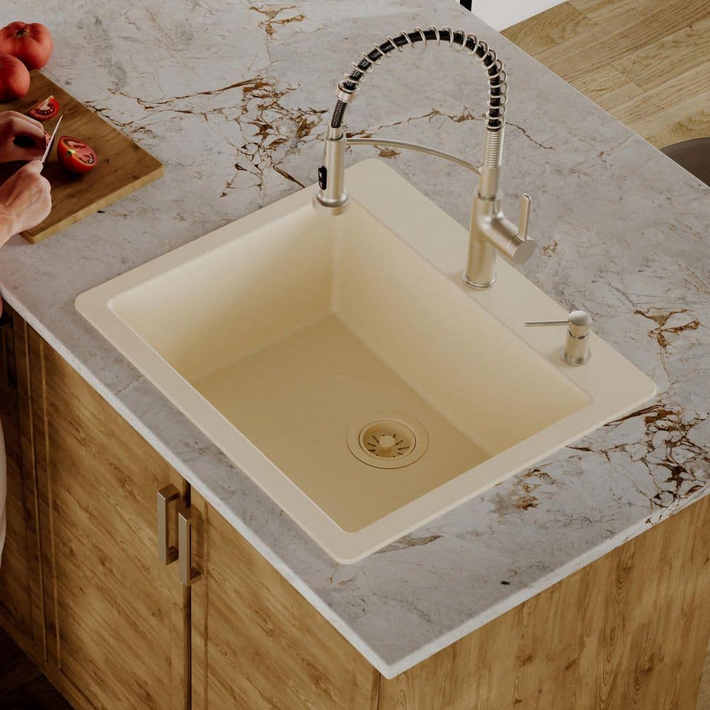 Quartz 25 in. Single Bowl Drop-In Kitchen Sink in Bisque price history on PriceWatchPro