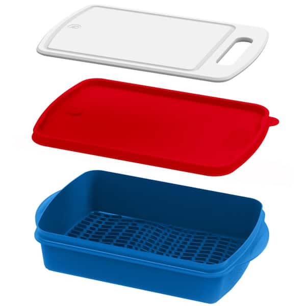Food Prep BBQ Tray, 4-piece Grill Prep Trays Include a Silicone Marinade  Container for Marinating Meat & a Stainless Steel Serving Platter for all