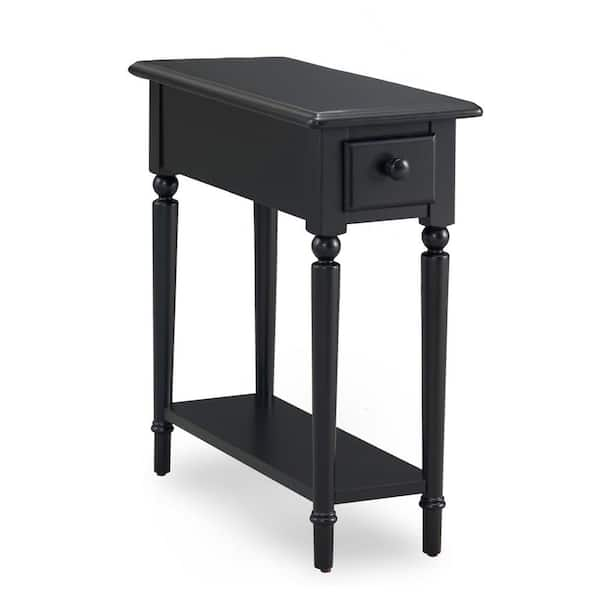 Coastal 10 in. Swan Black Rectangle Solid Wood Narrow Chairside Table with Shelf