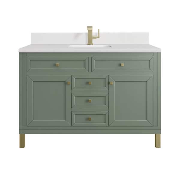 James Martin Vanities Chicago 48.0 in. W x 23.5 in. D x 34.0 in. H Single Bathroom Vanity in Smokey Celadon with White Zeus Quartz Top