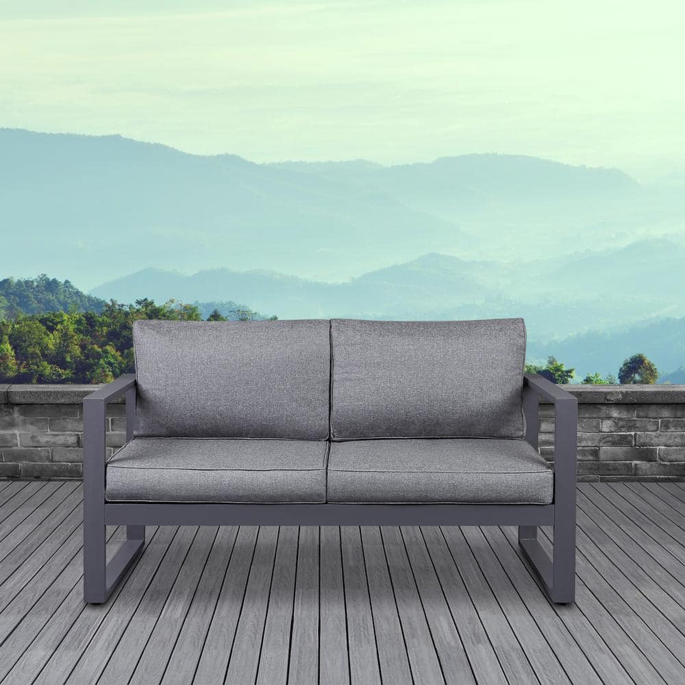 Real Flame Baltic Gray Powder Coated Aluminum Outdoor Loveseat with