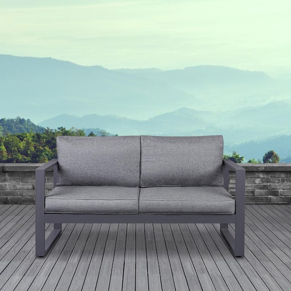 Real Flame Baltic Gray Powder Coated Aluminum Outdoor Loveseat with Gray Cushions