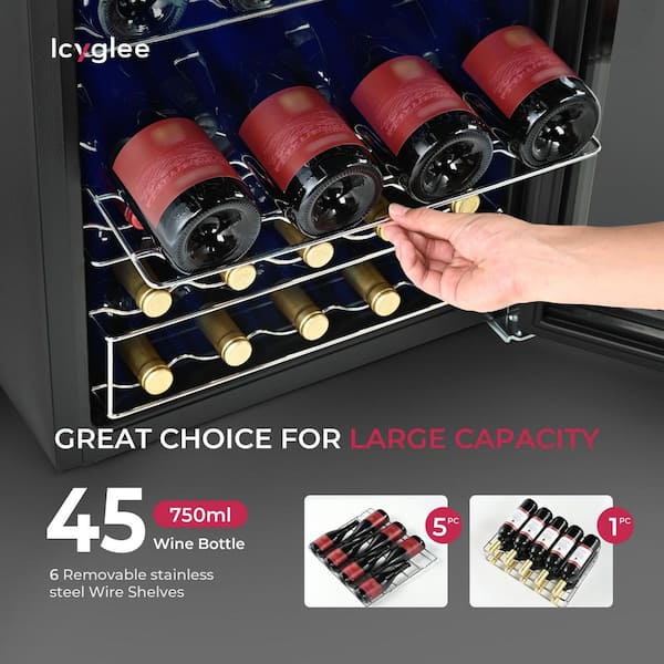 Cellar Cooling Unit 20.3 in. Dual Zone 45-Bottle Undercounter/ Freestanding Wine Cooler in Black, Adjustable Shelves