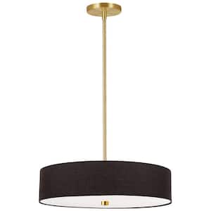 Everly 4-Light Aged Brass LED Pendant with Aged Brass Fabric Shade