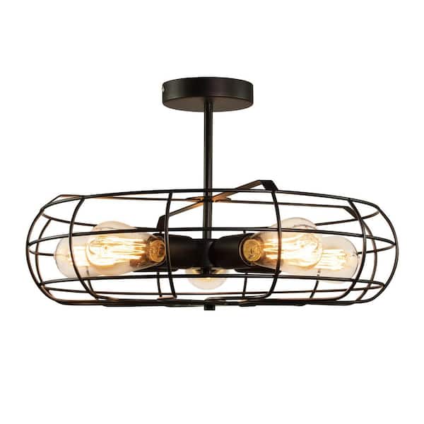 AndMakers Mira 18.5 in. 5-Light Black Semi-Flush Mount