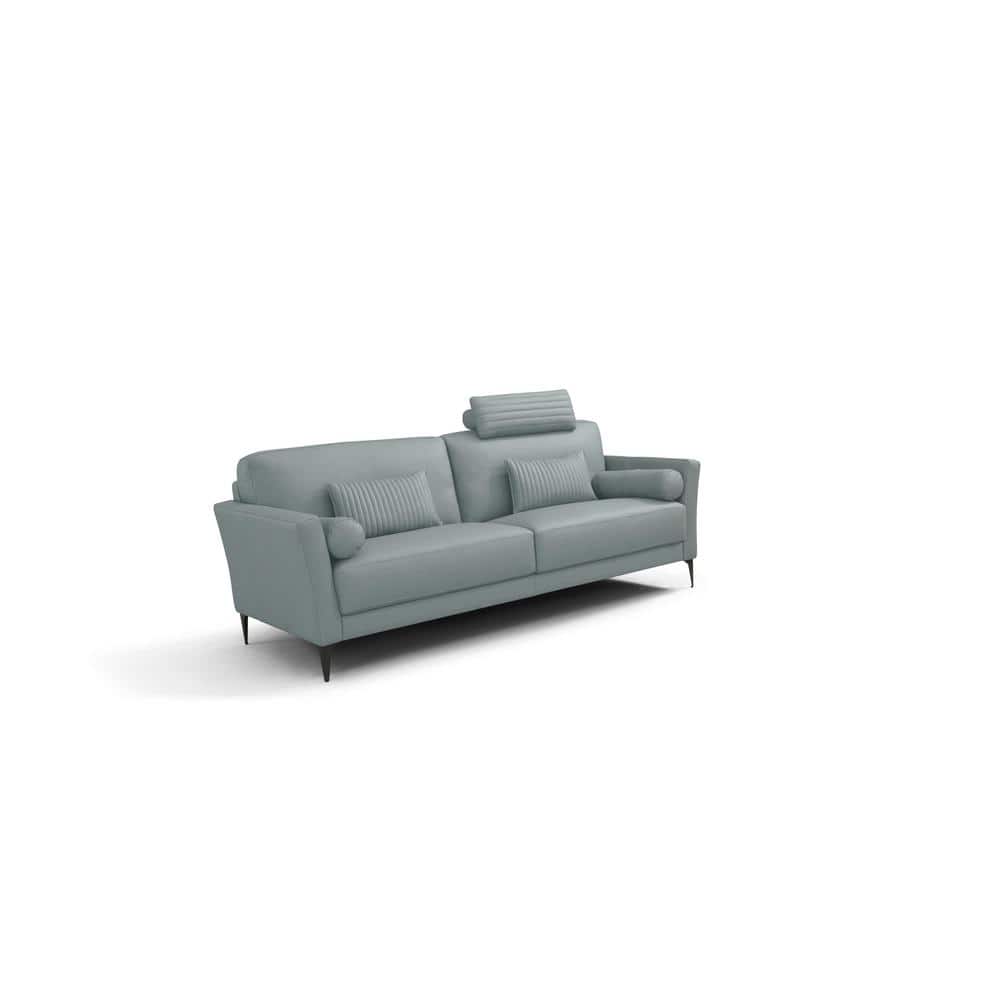 Watery Leather Sofa with Flared Arms and Pillows