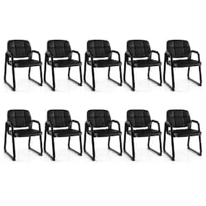 Faux Leather Upholstered Ergonomic Waiting Room Chair in Black with Non-Adjustable Arms Set of 10