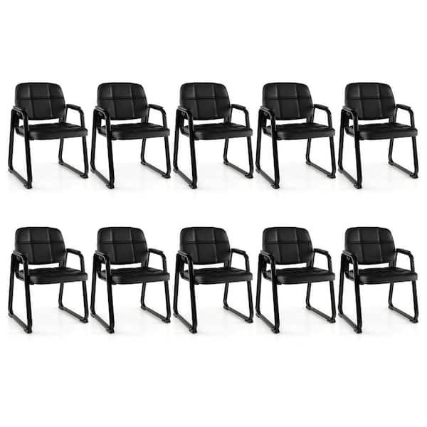 Costway Faux Leather Upholstered Ergonomic Waiting Room Chair in Black with Non-Adjustable Arms Set of 10