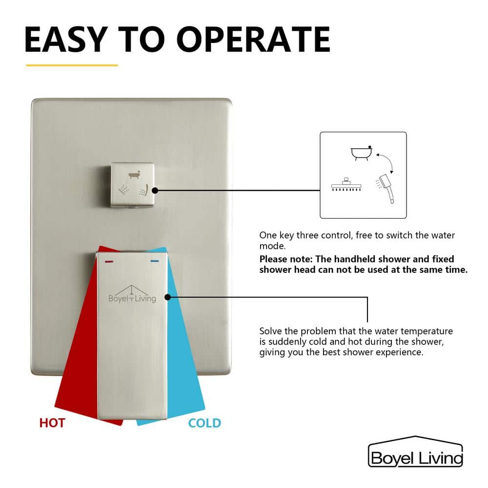Brushed Nickel Wall Mounted Rainfall Shower System with Handheld