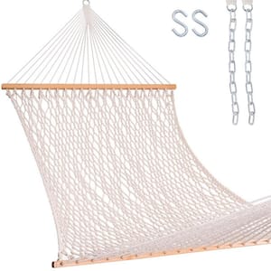 12 ft. 2-Person Hand Woven Cotton Double Rope Hammock with Spreader Bar in Natural for Outdoor and Indoor