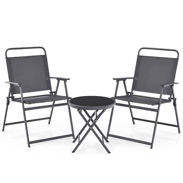 FORCLOVER 3-Piece Metal Outdoor Patio Conversation Set with Folding Table and Chairs