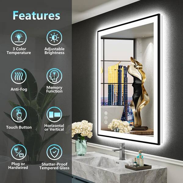 KIOTEE 60 in. W x 40 in. H Rectangular Framed Front and Back LED