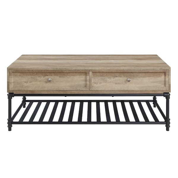 ATHMILE 31.50 in. Light Wood Marble White Small Round Glass Coffee Table