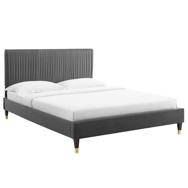 MODWAY Peyton Performance Velvet Charcoal Queen Platform Bed