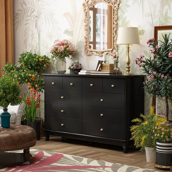 double black dresser Kingdely 10-Drawers Wood Chest of Drawer 55.1 in. W x 15.7 in. D x 35.4 in. H Organizer KF330034-02 Girl Dress:2T Drawer Double Dresser temp:091024-HOCO-2 A-line V Neck Long