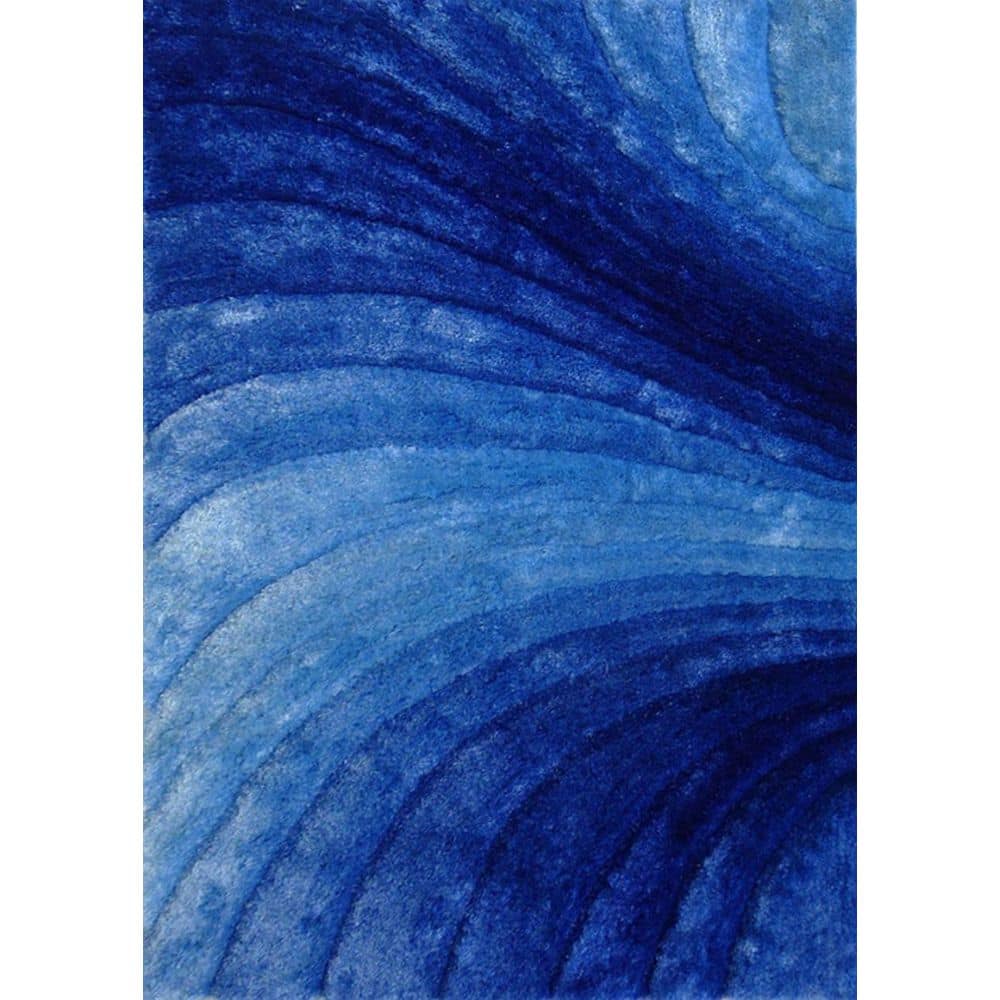 3D Shaggy Blue Swirl 2 ft. x 3 ft. 2 Tone Polyester Area Rug