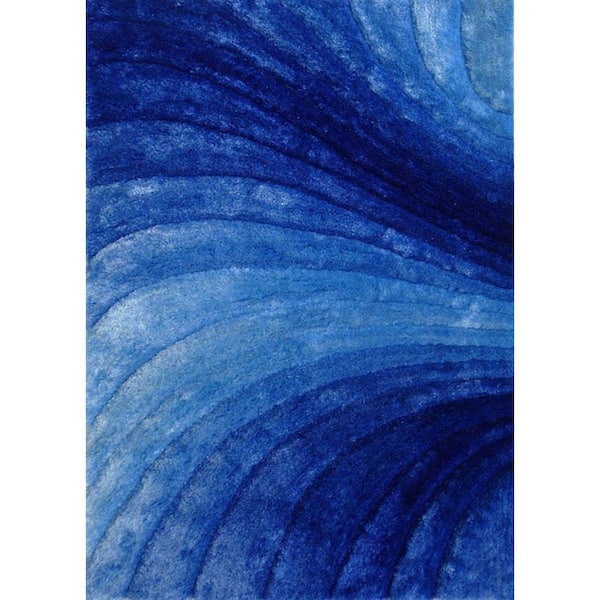 3D Shaggy Blue Swirl 2 ft. x 3 ft. 2 Tone Polyester Area Rug