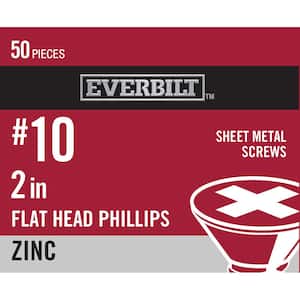 #10 x 2 in. Phillips Flat Head Zinc Plated Sheet Metal Screw (50-Pack)