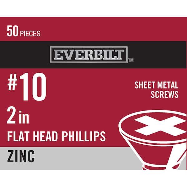 Everbilt #10 x 2 in. Phillips Flat Head Zinc Plated Sheet Metal Screw (50-Pack)