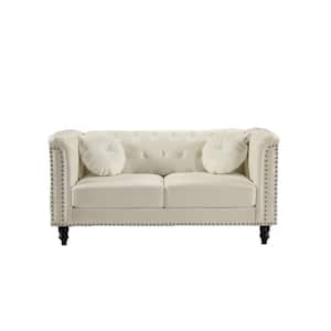 Fogg 64.17 in. Cream White Vegan Faux Leather Loveseat with Removable Seat Cushions