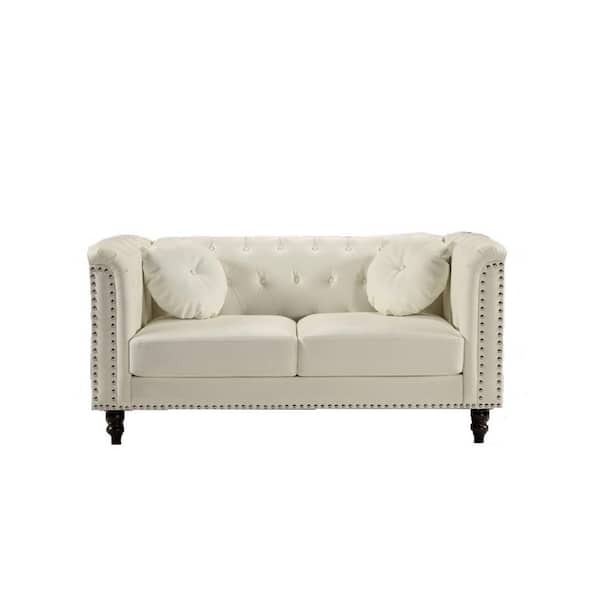 US Pride Furniture Fogg 64.17 in. Cream White Vegan Faux Leather Loveseat with Removable Seat Cushions
