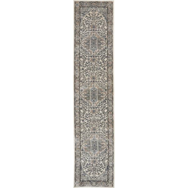 Concerto Ivory Grey 2 ft. x 20 ft. Center medallion Traditional Runner Area Rug