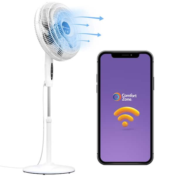Comfort Zone 18 in. Smart WiFi 3-Speed Oscillating Stand Fan with Timer