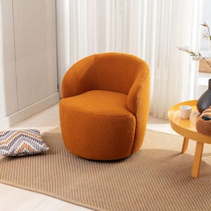 Caramel Teddy Fabric Swivel Accent Armchair with Black Powder Coating Metal Ring