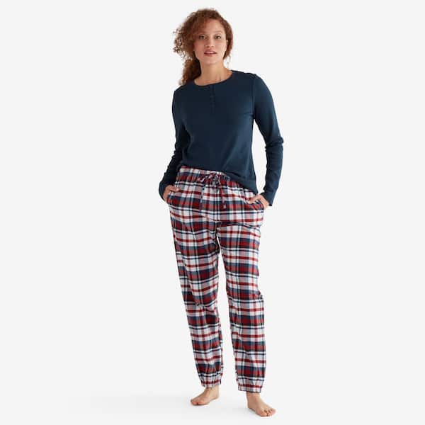 Company Cotton Family Flannel Winter Plaid Women's Henley XX-Large Red/Navy  Pajamas Set