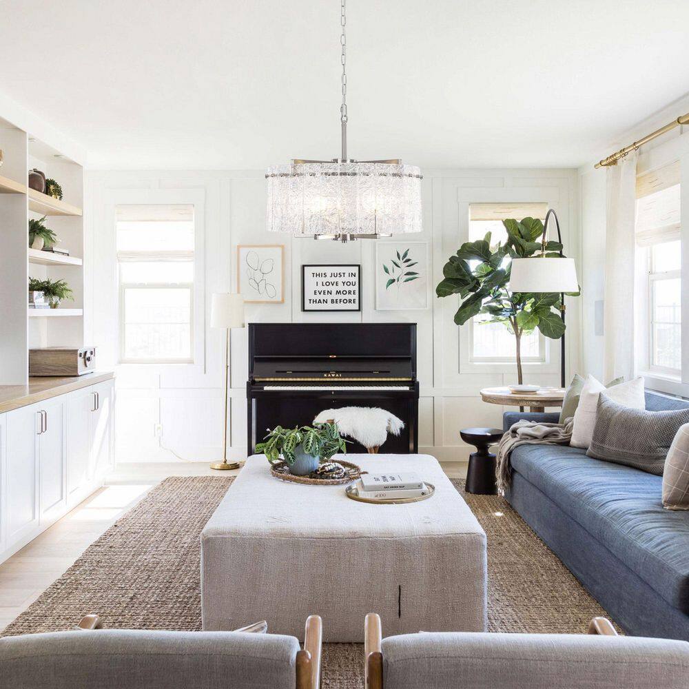 "5 light 18.7"" Nickel Modern Round Drum Chandelier With Water Ripple Glass Shape for Dining Room with no bulbs included" price history on PriceWatchPro