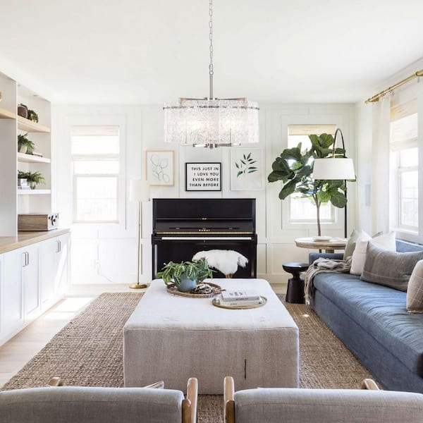 5 light 18.7" Nickel Modern Round Drum Chandelier With Water Ripple Glass Shape for Dining Room with no bulbs included