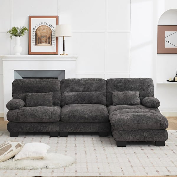 101.57 in. Width Chenille Fabric 4-Seat L-Shaped Sectional Sofa Couch with Ottoman in Dark Gray