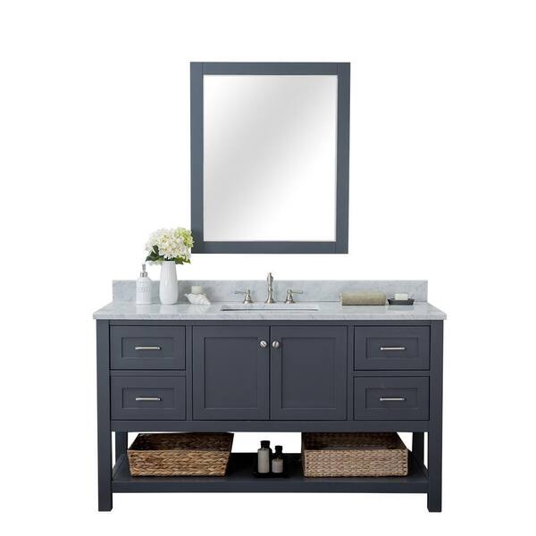 Unbranded Shoreline 60 in. W x 22 in. D Bath Vanity in Gray with Marble Vanity Top in White with White Basin and Mirror