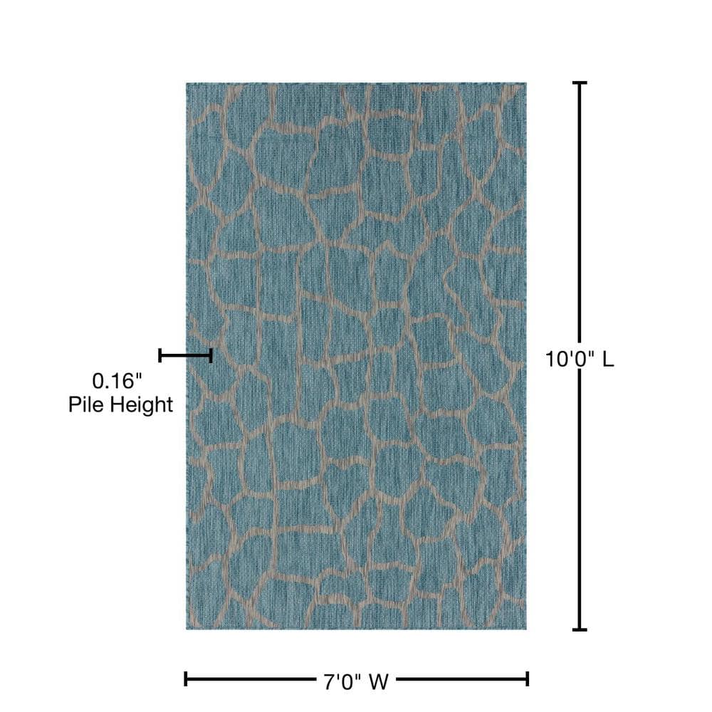 Aqua Blue Synthetic Easy Care Outdoor Rectangular Rug