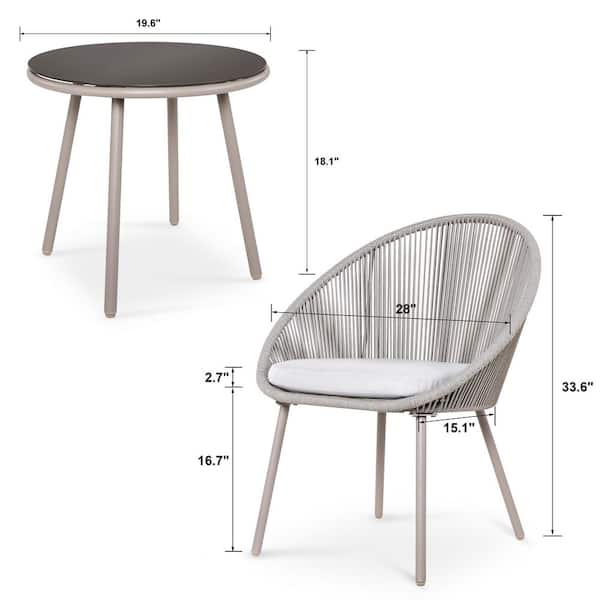 3-Piece Metal Outdoor Bistro Set with Beige Cushion