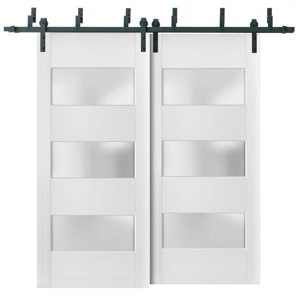 48 in. x 84 in. 2 Panel Frosted Glass White Solid Wood Sliding Barn Door with Hardware Kit price history on PriceWatchPro