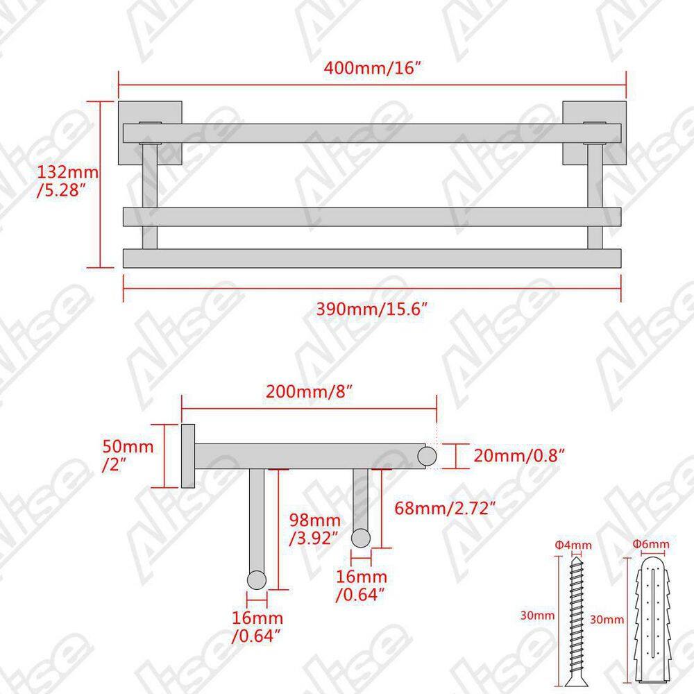 Polished Chrome 16-Inch Wall Mounted Double Towel Rack