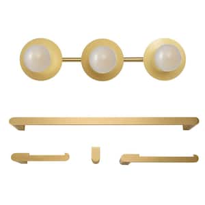20 in. 3-Light Matte Brass Vanity Light with All-in-One 4-Piece Bathroom Accessory Set