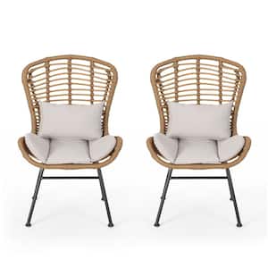 La Habra Light Brown Removable Cushions Faux Rattan Outdoor Patio Lounge Chairs with Beige Cushions (2-Pack)