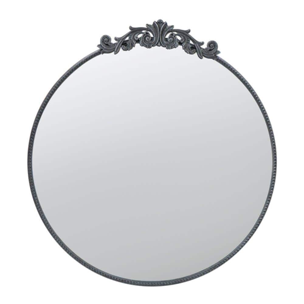 Black 36 in. W x 39 in. H Classic Round Wood Framed Mirror