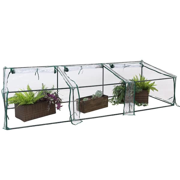 Sunnydaze Decor Sunnydaze 8 ft./11 in. W x 3 ft./2 in. x 2 ft./3 in. Clear Mini Slanted Cloche Greenhouse with Zippered Doors