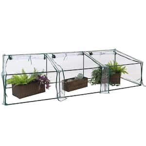 Sunnydaze 8 ft./11 in. W x 3 ft./2 in. x 2 ft./3 in. Clear Mini Slanted Cloche Greenhouse with Zippered Doors