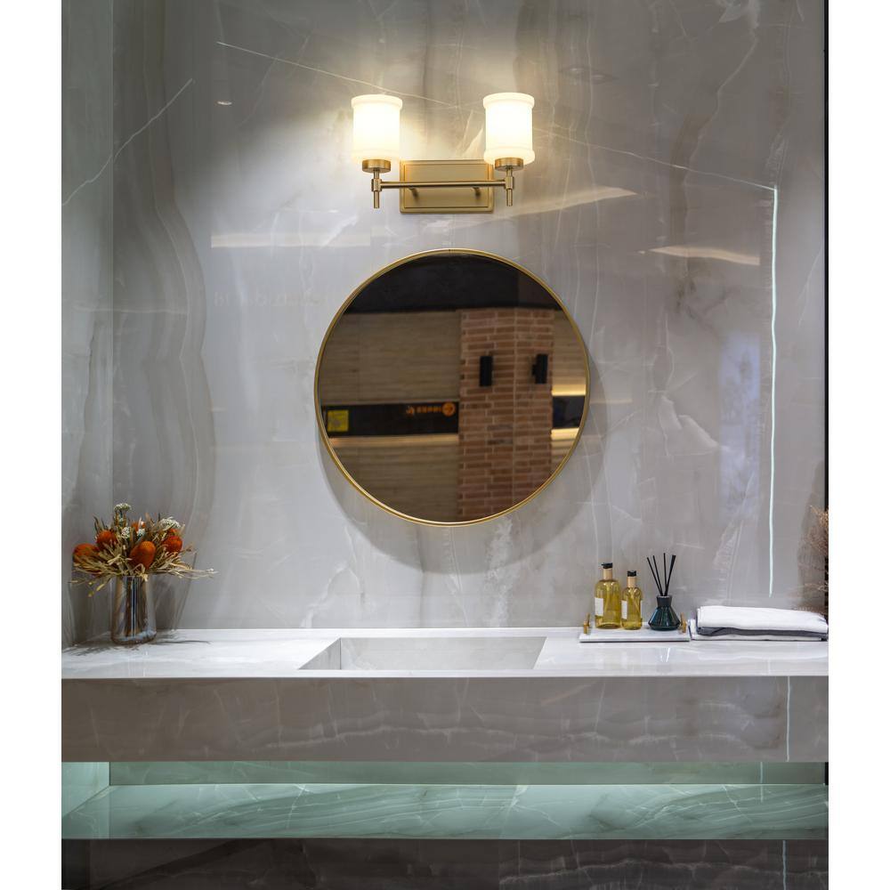 Modern Gold 2-Light Dimmable Vanity Fixture with White Glass Shades