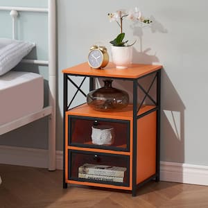 Modern Night Stand End Side Table with Storage and Door, Nightstands with Drawers for Home, Orange, 23.8"Tx13.8"Wx15.7"L