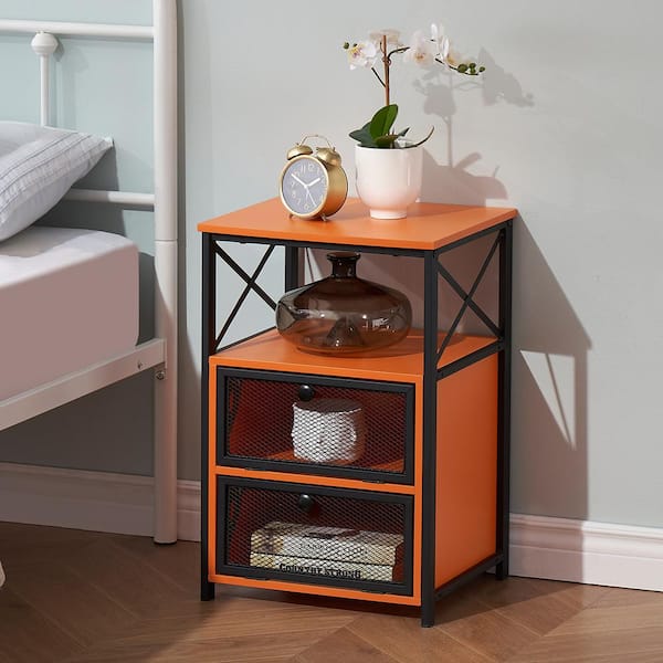 VECELO Modern Night Stand End Side Table with Storage and Door, Nightstands with Drawers for Home, Orange, 23.8"Tx13.8"Wx15.7"L