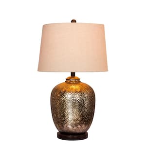 27.5 in. Hammertone Brown Mercury Glass and Oil Rubbed Bronze Metal Pot Table Lamp