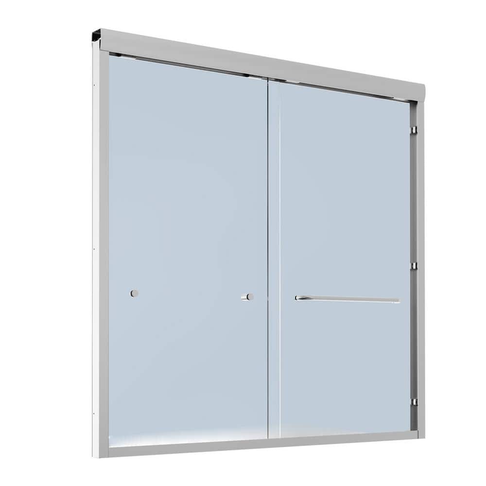 60 in. W x 58 in. H Semi-Frameless Double Sliding Tub Door in Chrome with E
